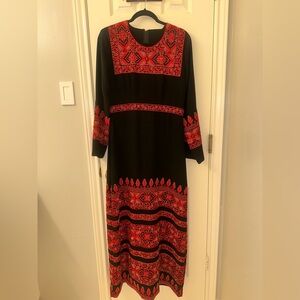 Elegant Black and Red Patterned Dress